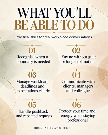 Boundaries at Work 101: Say No, Handle Pushback & Manage Expectations (for professionals, freelancers and corporates)